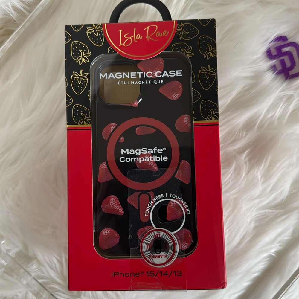 ISLA RAE Black and Red strawberry design Magnetic Phone Case  iPhone 15,14,13